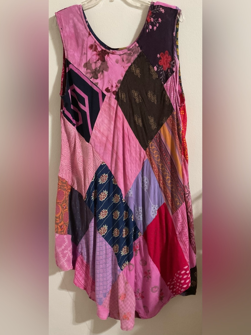 NWT - Wevez Patchwork Sleeveless Boho Dress in Pink & Burgundy Tones, One Size